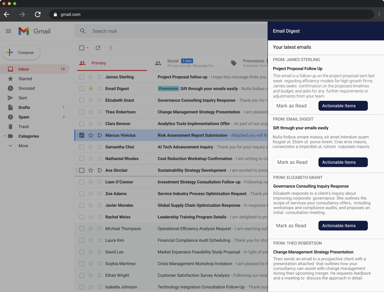 SVG showing email digest UI